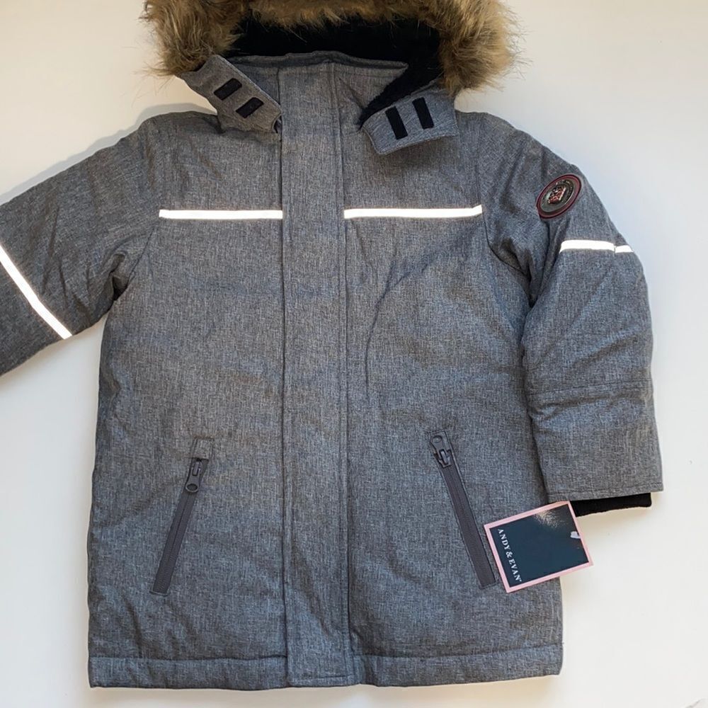 🔥 Andy & Evan Gray Kids Jacket with Fur Hood sz 3T New